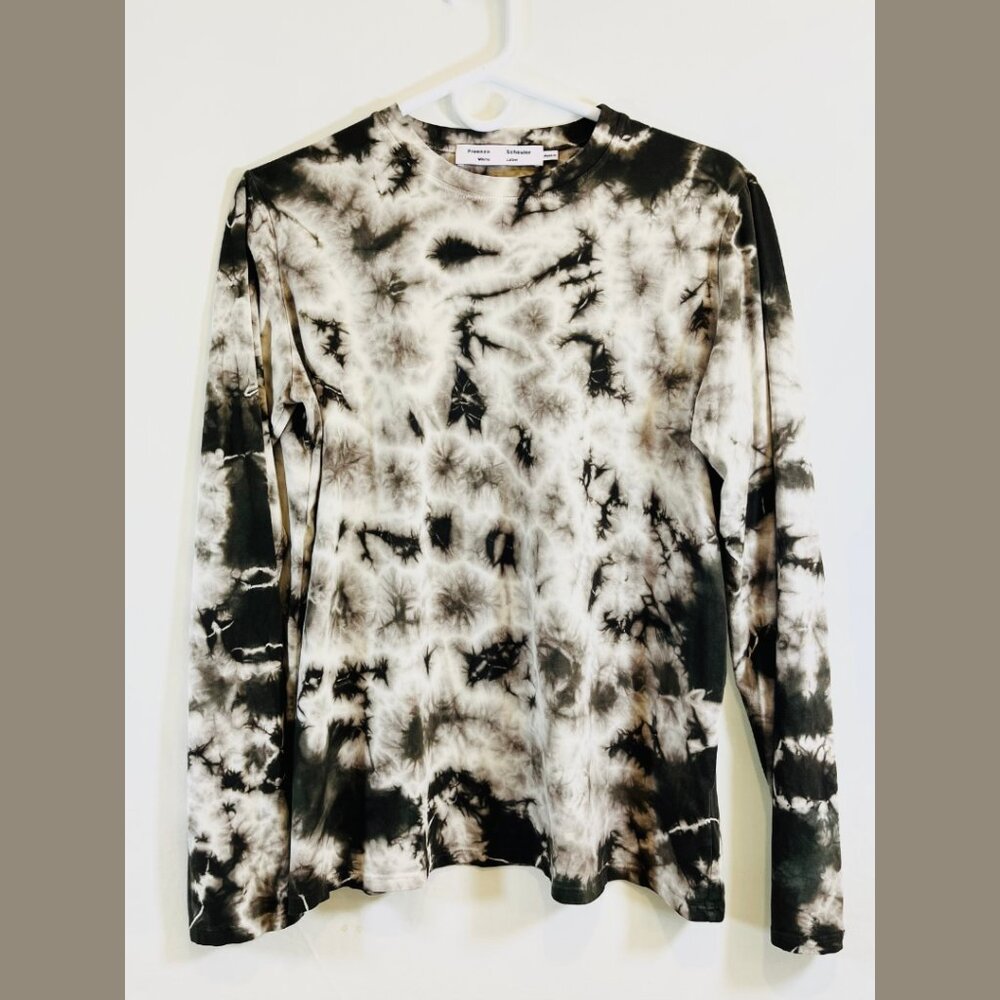 Proenza Schouler White Label Brown and White Tie Dye Long Sleeve Shirt - Size M